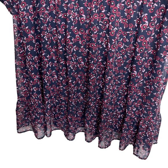 Lane Bryant Plus Size 24 Maroon Ditsy Print Floral Ruffle Hem 3/4‎ Sleeves - Picture 5 of 11